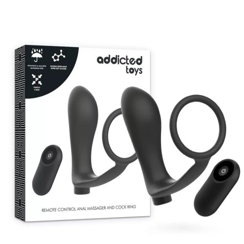 ADDICTED TOYS – fekete, újratölthető péniszgyűrű távirányítóval